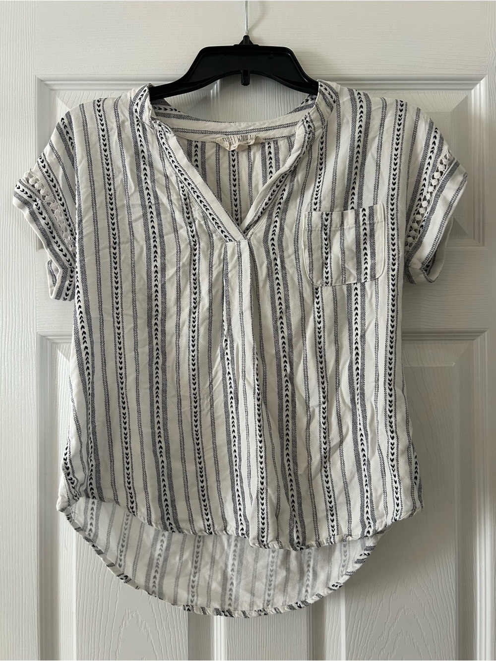 Sweet Wanderer White & Black Vertical Stripe Short Sleeve Tunic